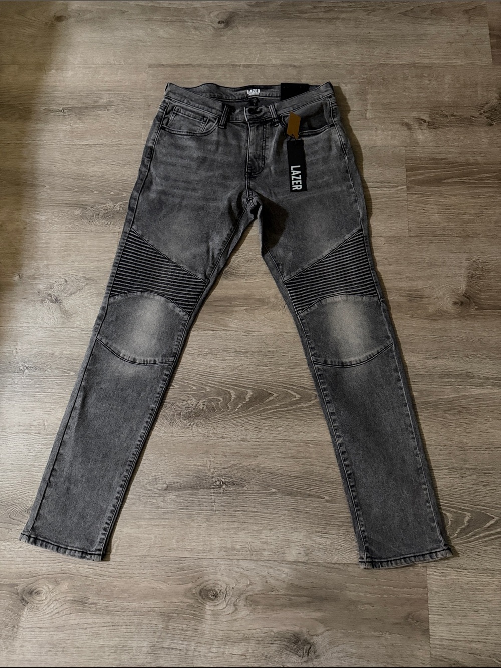 LAZER Men's Black-Grey Skinny Moto Jeans